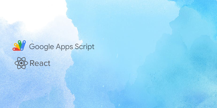 Blue background with Google Apps Script and React JS logos Blue background with Google Apps Script and React JS logos